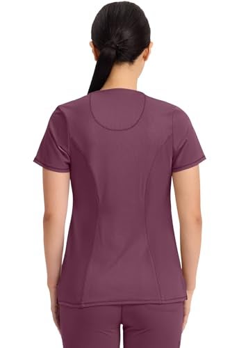 Cherokee Infinity Scrubs for Women Round Neck Scrub Top with 3 Pockets & 360° Stretch 2624A, L, Wine - Image 2