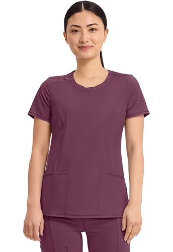 Cherokee Infinity Scrubs for Women Round Neck Scrub Top with 3 Pockets & 360° Stretch 2624A, L, Wine - Image 1