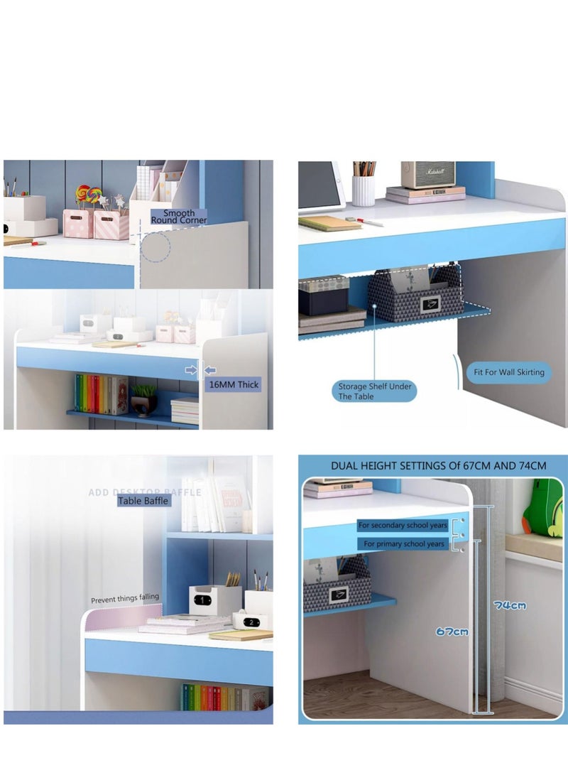Generic Kids Study Desk, Wooden Students Study Writting Table with Bookshelf and Drawer, Computer Table Office Desktop with Documents Storage Shelving Rack for Home Writting Reading and Office PC Notebook Working (Pink, XXA100)  - Image 5