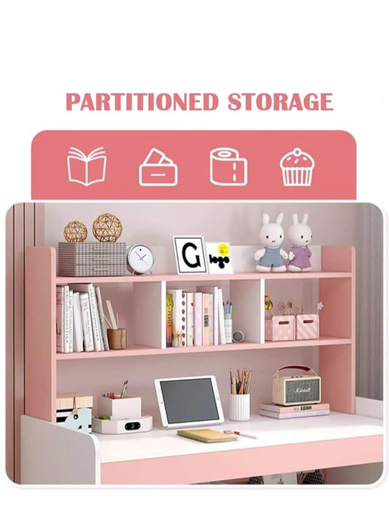 Generic Kids Study Desk, Wooden Students Study Writting Table with Bookshelf and Drawer, Computer Table Office Desktop with Documents Storage Shelving Rack for Home Writting Reading and Office PC Notebook Working (Pink, XXA100)  - Image 2