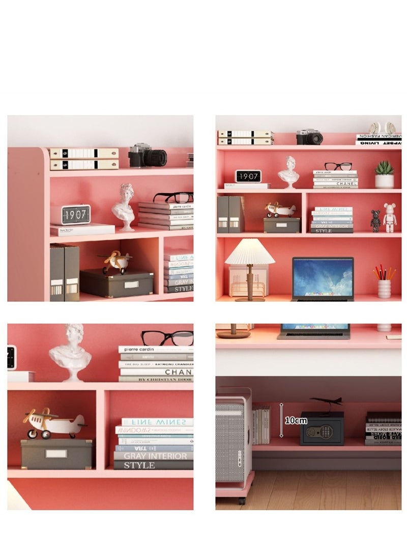 Generic Kids Study Desk, Wooden Students Study Writting Table with Bookshelf and Drawer, Computer Table Office Desktop with Documents Storage Shelving Rack for Home Writting Reading and Office PC Notebook Working (Pink, XXA100)  - Image 4