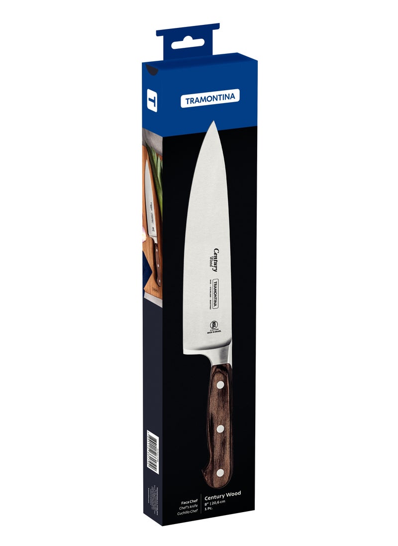 TRAMONTINA - Since 1911, Made In Brazil - Century Wood Chef's Knife with Stainless-Steel Blade and Brown Treated-Wood Handle 8" - Image 1