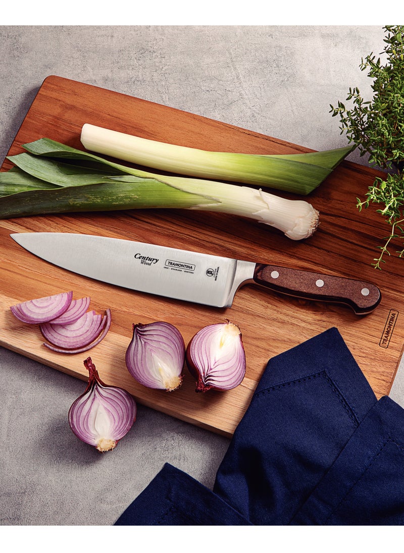 TRAMONTINA - Since 1911, Made In Brazil - Century Wood Chef's Knife with Stainless-Steel Blade and Brown Treated-Wood Handle 8" - Image 1