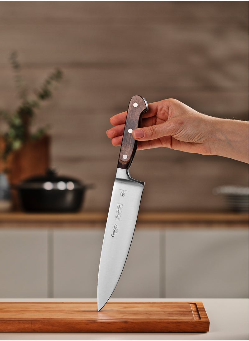 TRAMONTINA - Since 1911, Made In Brazil - Century Wood Chef's Knife with Stainless-Steel Blade and Brown Treated-Wood Handle 8" - Image 1