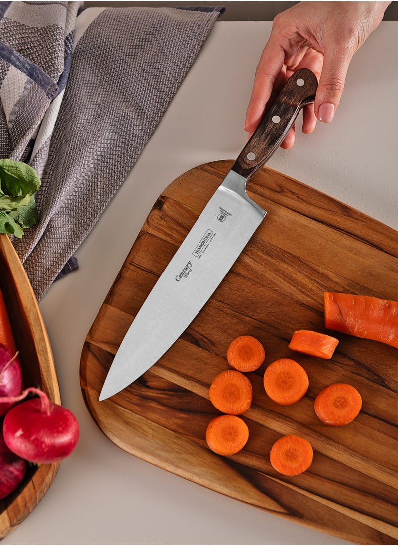 TRAMONTINA - Since 1911, Made In Brazil - Century Wood Chef's Knife with Stainless-Steel Blade and Brown Treated-Wood Handle 8" - Image 1