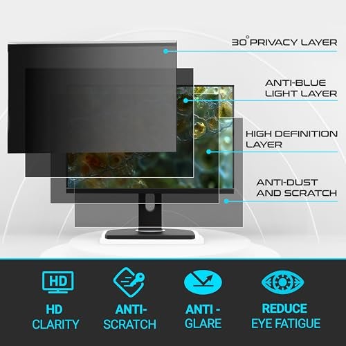 EZ-Pro Screen Protector Privacy Screen Panel for 21.5 inches (Screen Measured Diagonally) Computer Monitor, Anti Blue Light and Easy Installation, Screen Panel Size 11.4" Height x19.4 Width - Image 3