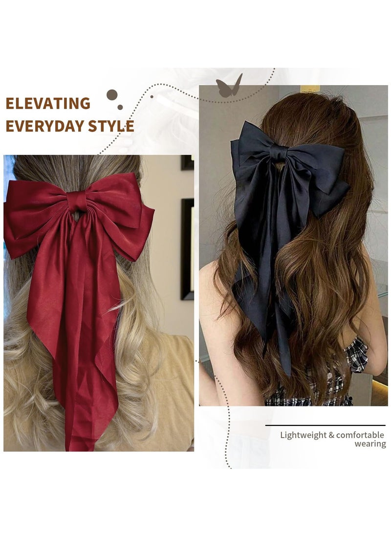 BONITO 3 PCS Big Bow Hair Clips with Long Silky Satin, Long Tail French Hair Bows for Women Girl, Bow Hair Dress up Accessories for Party/Show/Wedding (White+black+red)  - Image 2