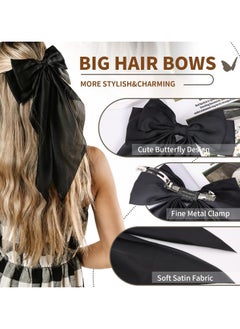 BONITO 3 PCS Big Bow Hair Clips with Long Silky Satin, Long Tail French Hair Bows for Women Girl, Bow Hair Dress up Accessories for Party/Show/Wedding (White+black+red)  - Image 3