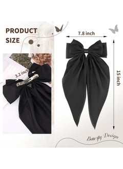 BONITO 3 PCS Big Bow Hair Clips with Long Silky Satin, Long Tail French Hair Bows for Women Girl, Bow Hair Dress up Accessories for Party/Show/Wedding (White+black+red)  - Image 5