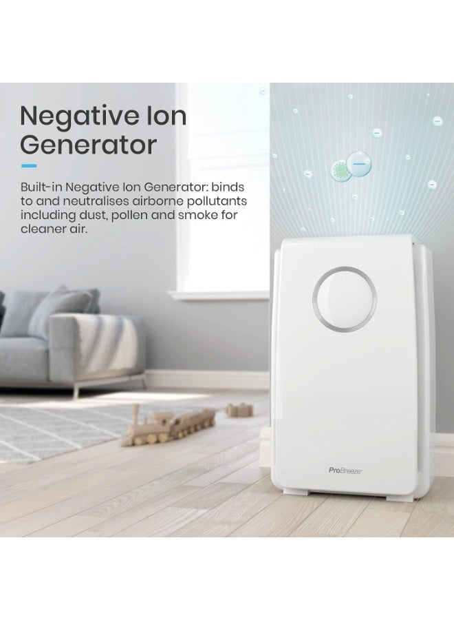 Pro Breeze منقي الهواء للمنزل 5 في 1 مع فلتر HEPA الحقيقي، كربون نشط، مولد أيونات سلبية - الغبار، المدخنين، حبوب اللقاح، شعر الحيوانات الأليفة، حمى القش، الطهي (أبيض) - Image 2