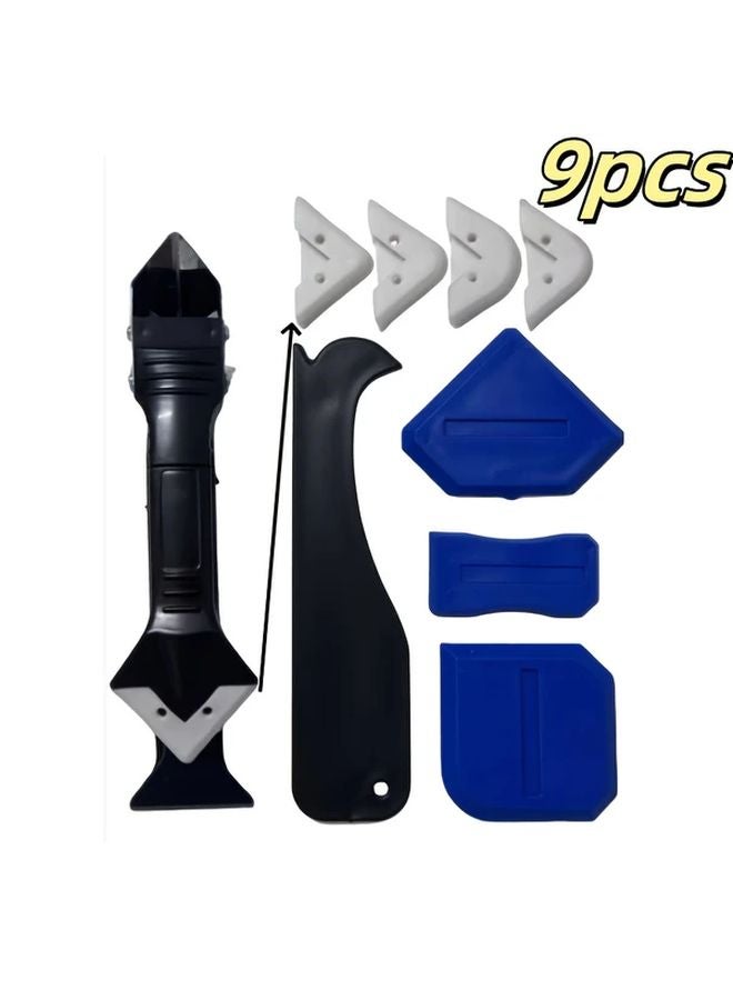 9pcs Silicone Caulking Tool Kit 5 In 1 Set With Replaceable Sealant Pads - Image 1
