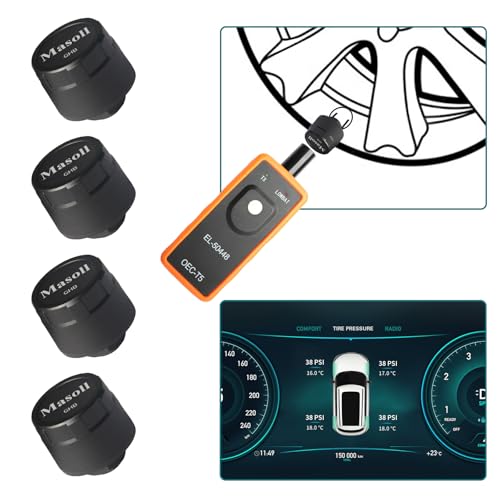 Masoll TPMS Sensor for GM Chevy Chevrolet Silverado Buick Cadillac GMC, Gen 2 TPMS Sensors Set of 4 with 1 TPMS relearn Tool, External Tire Pressure Sensor, Easy to Install - Image 1