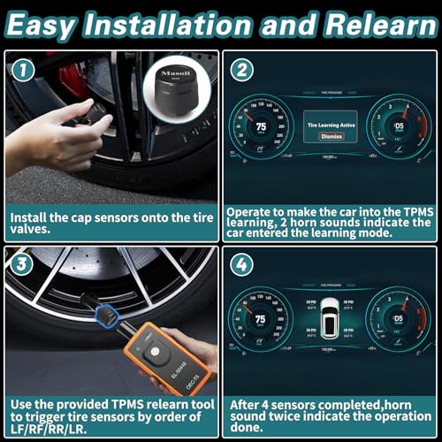 Masoll TPMS Sensor for GM Chevy Chevrolet Silverado Buick Cadillac GMC, Gen 2 TPMS Sensors Set of 4 with 1 TPMS relearn Tool, External Tire Pressure Sensor, Easy to Install - Image 4