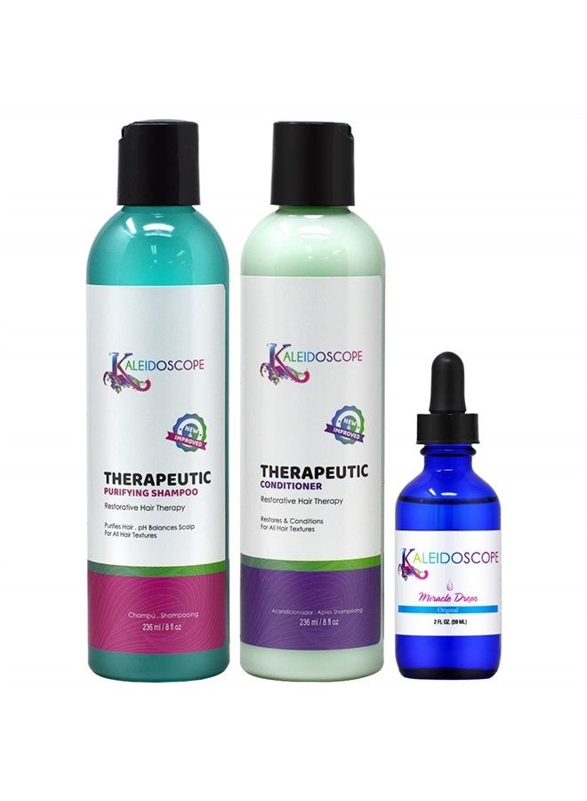 Kaleidoscope Therapeutic Shampoo 8oz, Conditioner 8oz and Miracle Drop 2oz Bundle