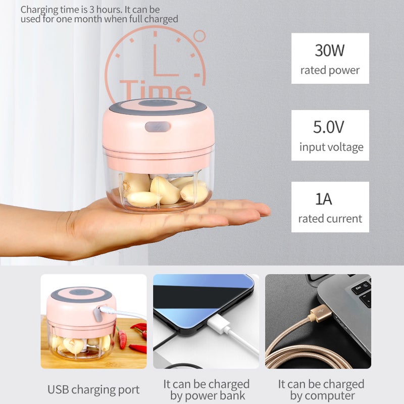 Mini Garlic Grinder Electric Garlic Chopper Cordless Food Fruit Vegetable Blender Kitchen Gadgets 100ML USB Rechargeable - Image 4