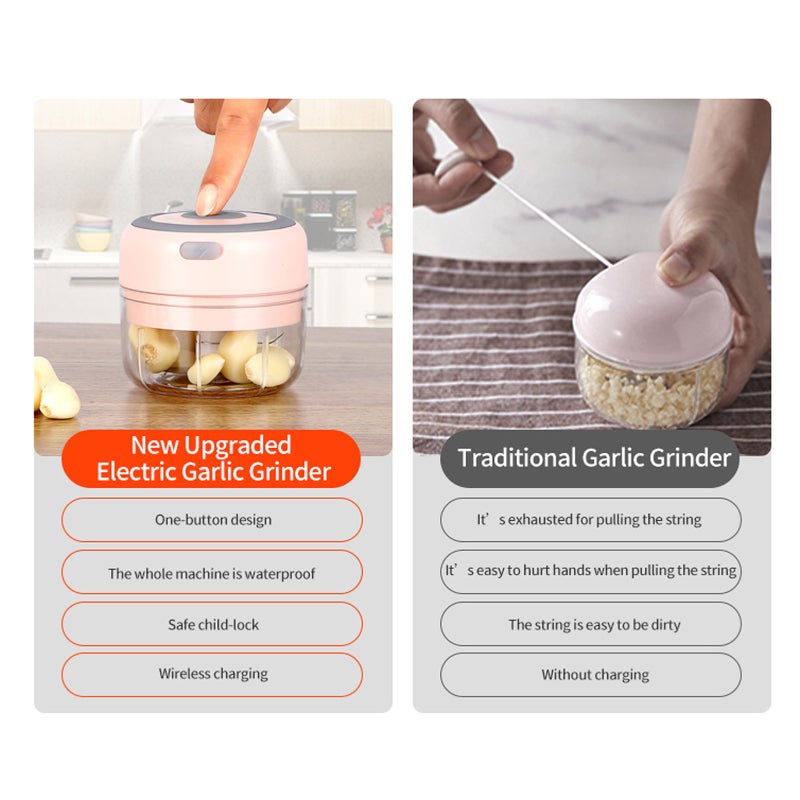 Mini Garlic Grinder Electric Garlic Chopper Cordless Food Fruit Vegetable Blender Kitchen Gadgets 100ML USB Rechargeable - Image 3