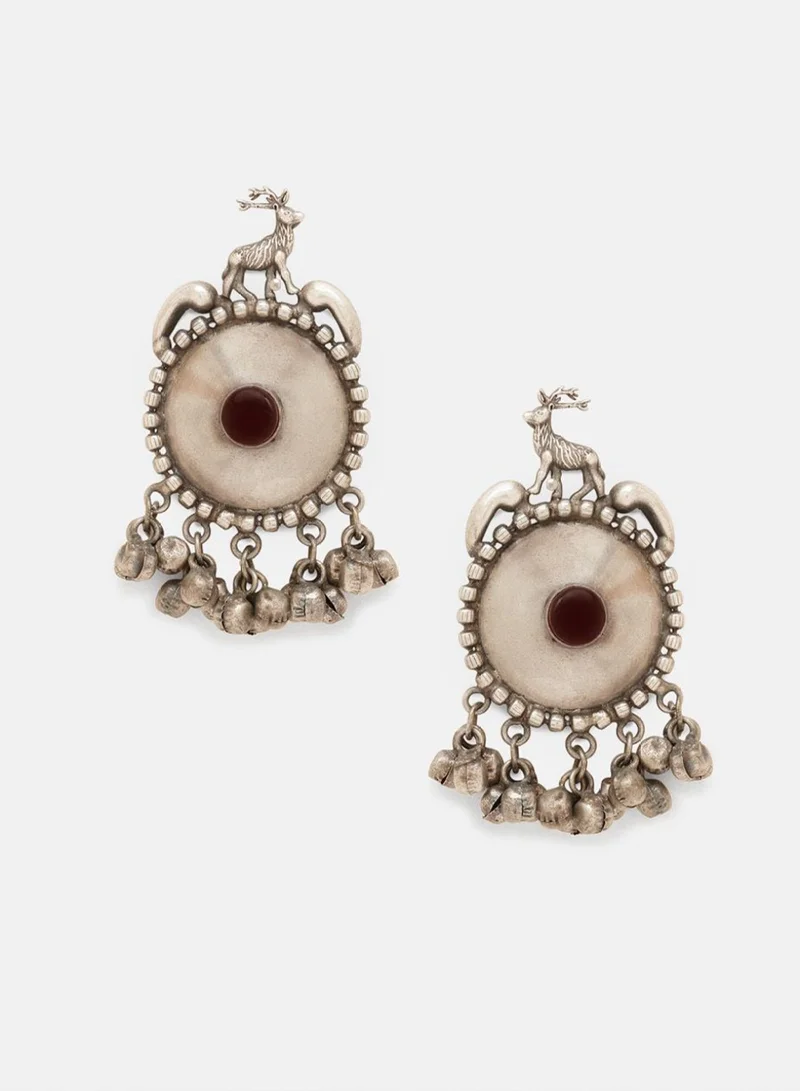 Priyaasi Plated Artificial Stones Studded Oxidised Contemporary Kemp Drop Earrings