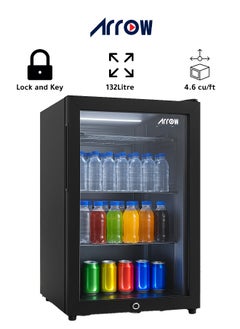 132L Display Door Cooling Refrigerator with Full Glass Black Panel, Recessed Handle, 3 Wire Shelves, Interior Light, Mechanical Temperature Control, Fan Cooling, and Inside Condenser | Model No: RO-140SCH