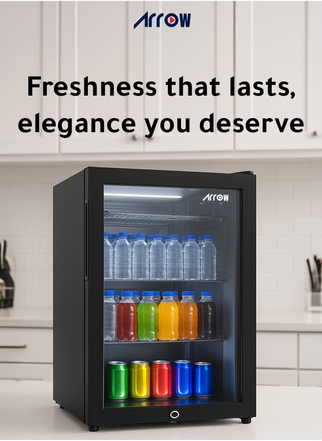 Arrow - 132L Display Door Cooling Refrigerator with Full Glass Black Panel, Recessed Handle, 3 Wire Shelves, Interior Light, Mechanical Temperature Control, Fan Cooling, and Inside Condenser | Model No: RO-140SCH - Image 1