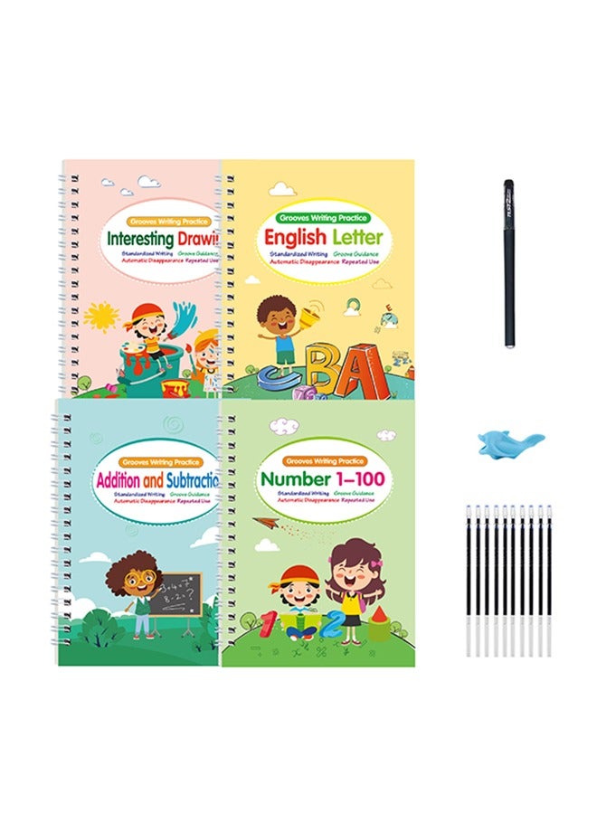 Generic 4 Pcs Magic Calligraphy Practice Book For Kids, Reusable Tracing Practice Kit. Included Easy Grip Pen & Refill 4 Books Math Numbers Arabic Alphabet Drawing (4.9× 7in)  - Image 1