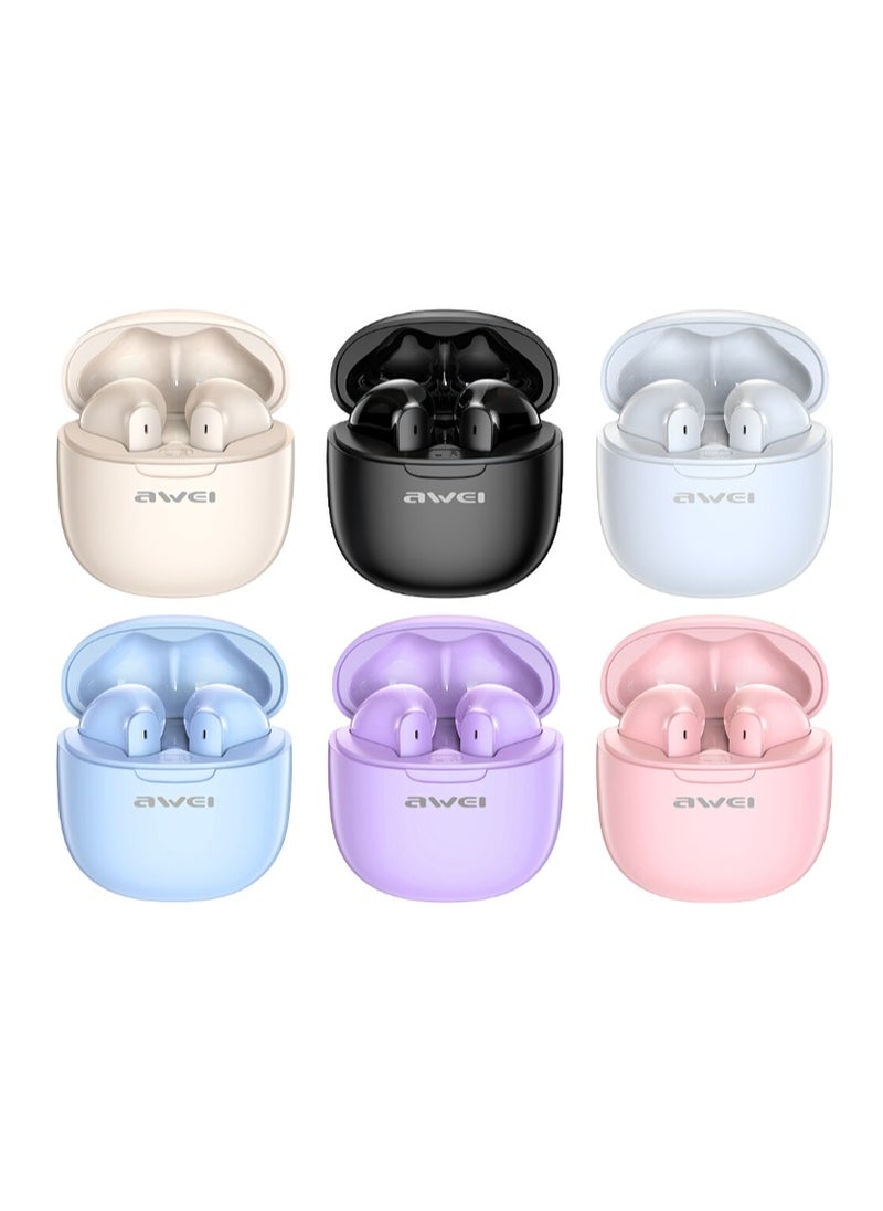 Awei - T68 ENC Bluetooth earbuds, noise cancellation, wireless earbuds, waterproof, call-friendly earbuds. Purple - Image 1