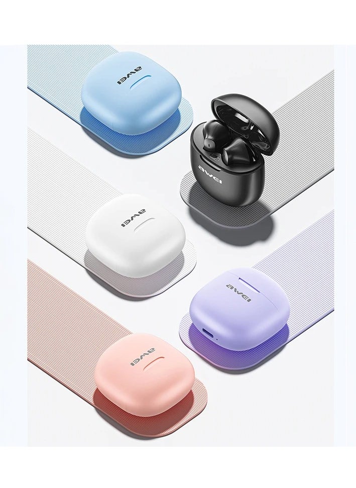 Awei - T68 ENC Bluetooth earbuds, noise cancellation, wireless earbuds, waterproof, call-friendly earbuds. Purple - Image 1