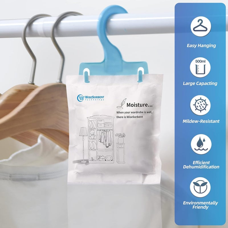 Wisesorb Moisture Absorber Packets with Plastic Case & Hook, Odor Eliminator, Leak Proof, Fragrance Free, Humidity Packs, Hanging Closet Dehumidifier Bags, Moisture Absorber (4 Packs) - Image 5
