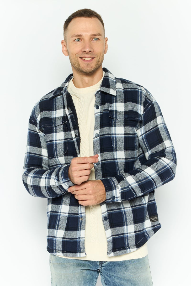 Silver Jeans Co Men Regular Fit Plaid Jacket Shirt, Blue Combo - Image 1