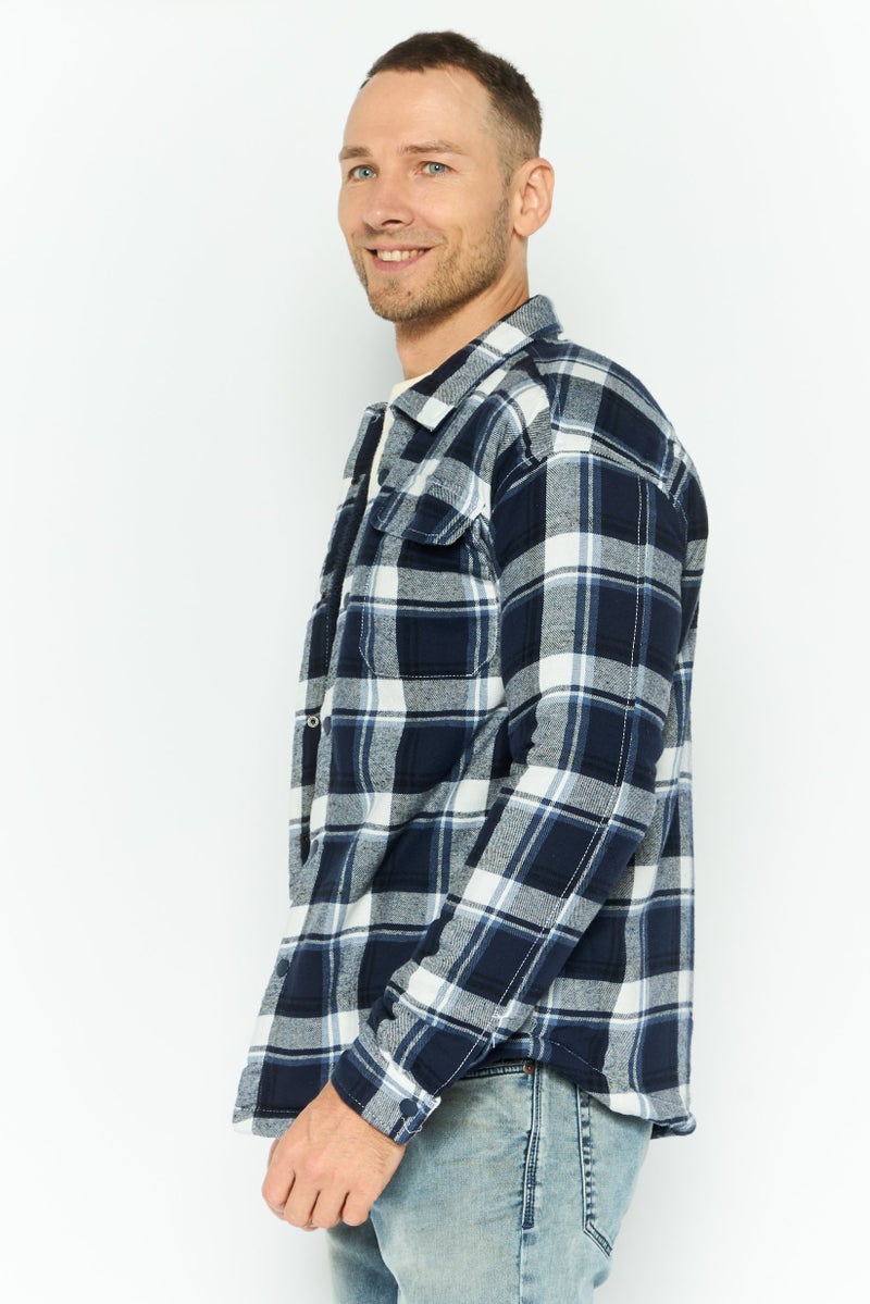 Silver Jeans Co Men Regular Fit Plaid Jacket Shirt, Blue Combo - Image 3