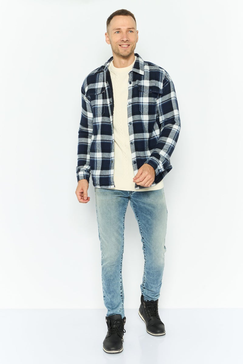 Silver Jeans Co Men Regular Fit Plaid Jacket Shirt, Blue Combo - Image 2