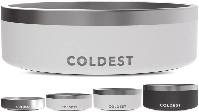 Coldest Dog Bowl Anti Rust Metal Non Slip 3 Layers Insulated Stainless Steel Dog Bowls Spill Proof Heavy Duty Water Bowl for Dogs Cats Pets Dish Washer Safe 42 oz Epic White