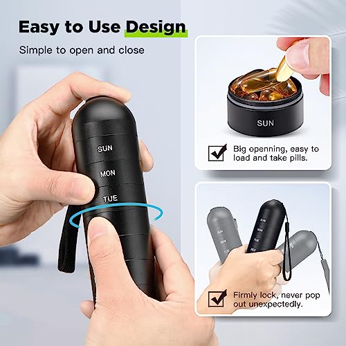 Zannaki XL Metal Travel Pill Organizer, Extra Large Waterproof Weekly Pill Box, Aluminum Alloy Pill Case Container, BPA Free 7 Day Daily Medicine Organizer Holder for Vitamin, Fish Oil, Supplement - Image 3