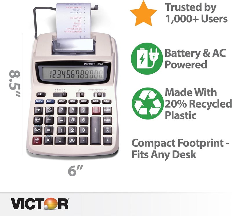 Victor 1208-2 2-Color Printing Calculator with Compact Design - Image 2