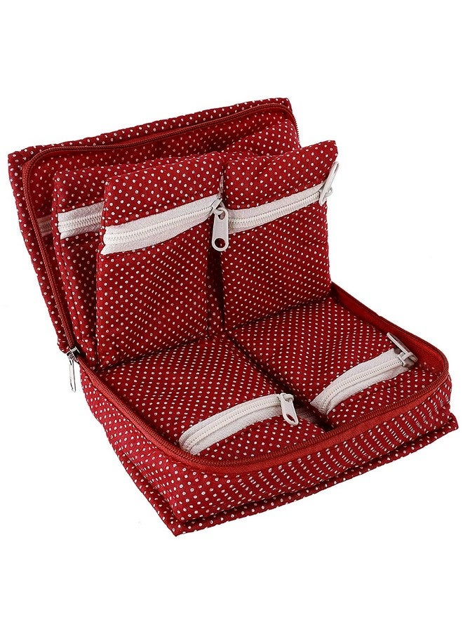 Kuber Industries Dot Printed Portable Jewellery Organizer With 6 Pockets (Maroon)-HS_38_KUBMART21230, Cotton - Image 3