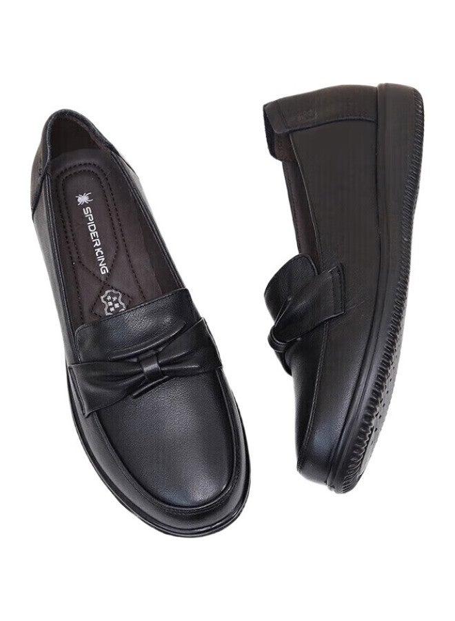 Spider King Women'S Fashion Loafers Casual Leather Shoes Women'S Peas Shoes Simple And Comfortable Mother Shoes Women'S Shoes Black Size 39 - Image 3