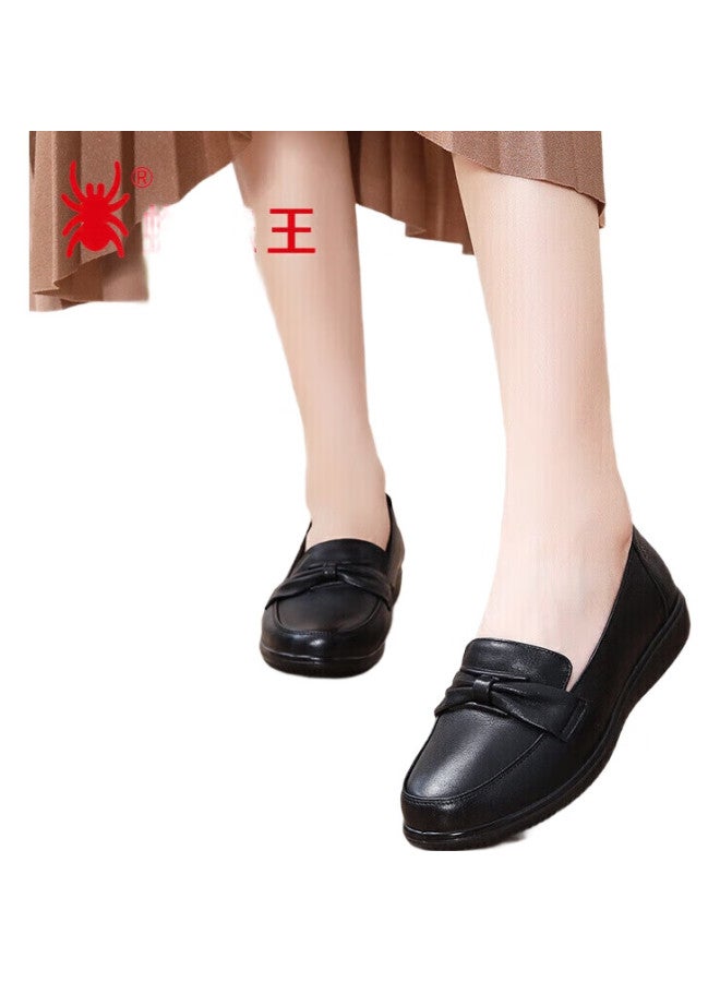 Spider King Women'S Fashion Loafers Casual Leather Shoes Women'S Peas Shoes Simple And Comfortable Mother Shoes Women'S Shoes Black Size 39 - Image 2