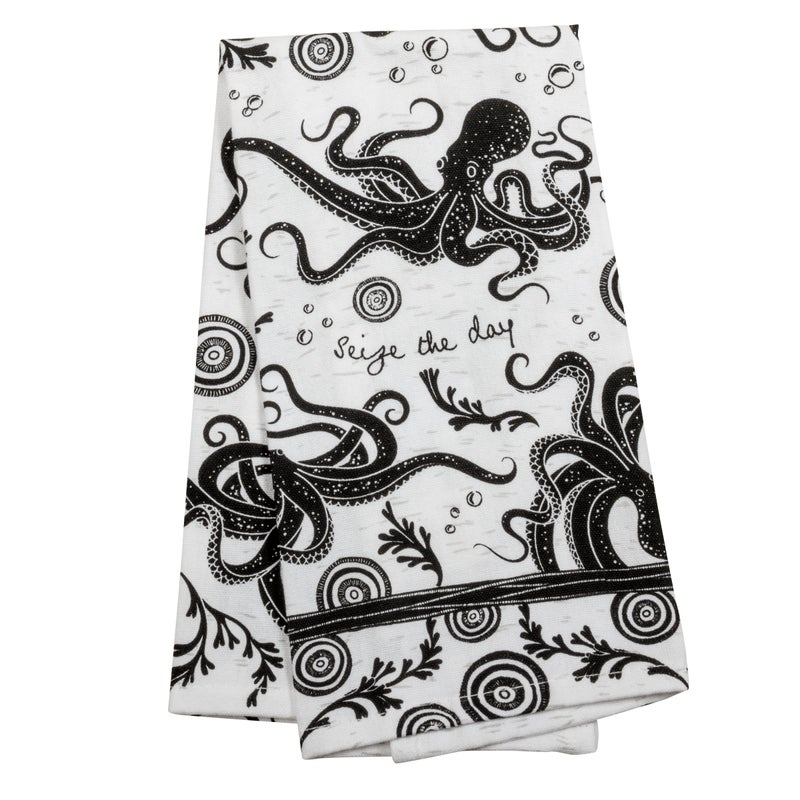 Karma Gifts KA101944 Black And White Boho Tea TowelCotton Octopus 18 x 22