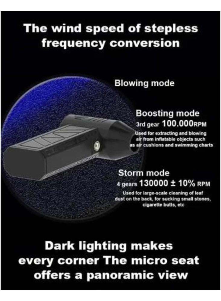 أفضل الفن منفاخ هواء توربيني صغير بسرعة 130,000 دورة/الدقيقة مع وظيفة الشفط، محرك بدون فحمات عالي السرعة، تدفق هواء قوي حتى 100 ميل/الساعة، منفاخ هواء لاسلكي - Image 5