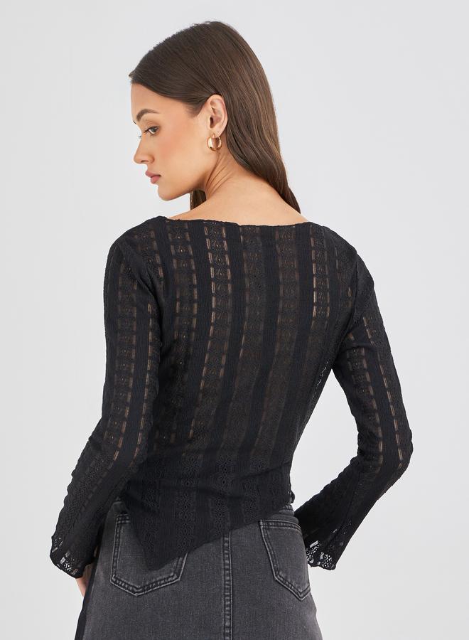 ستايلي بلوزة محبوكة بأكمام طويلة وحافة غير متماثلة من ستايلي - Image 4