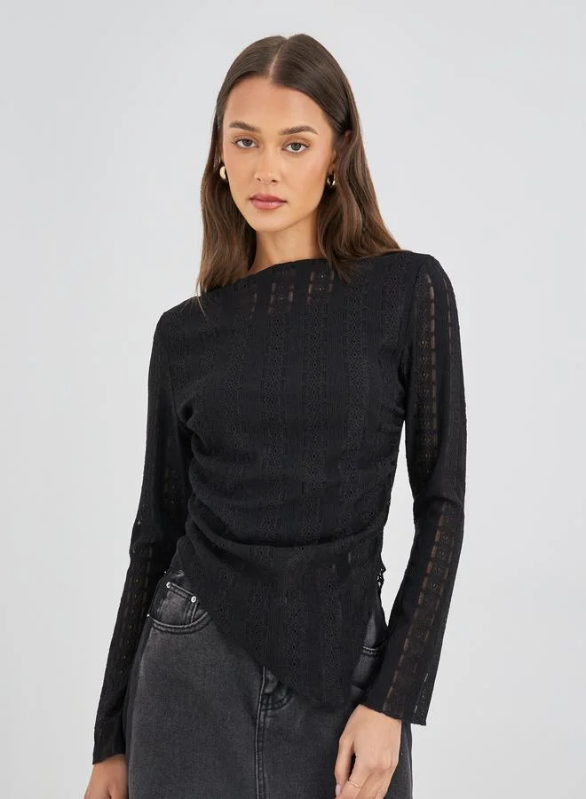 Styli Long Sleeve Asymmetrical Hem Knit Top