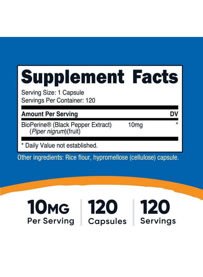 Nutricost نوتريكوست بيوبيرين (مستخلص الفلفل الأسود)، 10 ملغ لكل حصة، 120 كبسولة - خالية من الغلوتين - Image 2