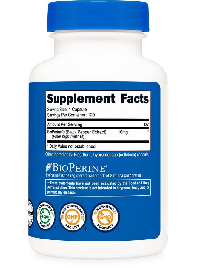 Nutricost نوتريكوست بيوبيرين (مستخلص الفلفل الأسود)، 10 ملغ لكل حصة، 120 كبسولة - خالية من الغلوتين - Image 5