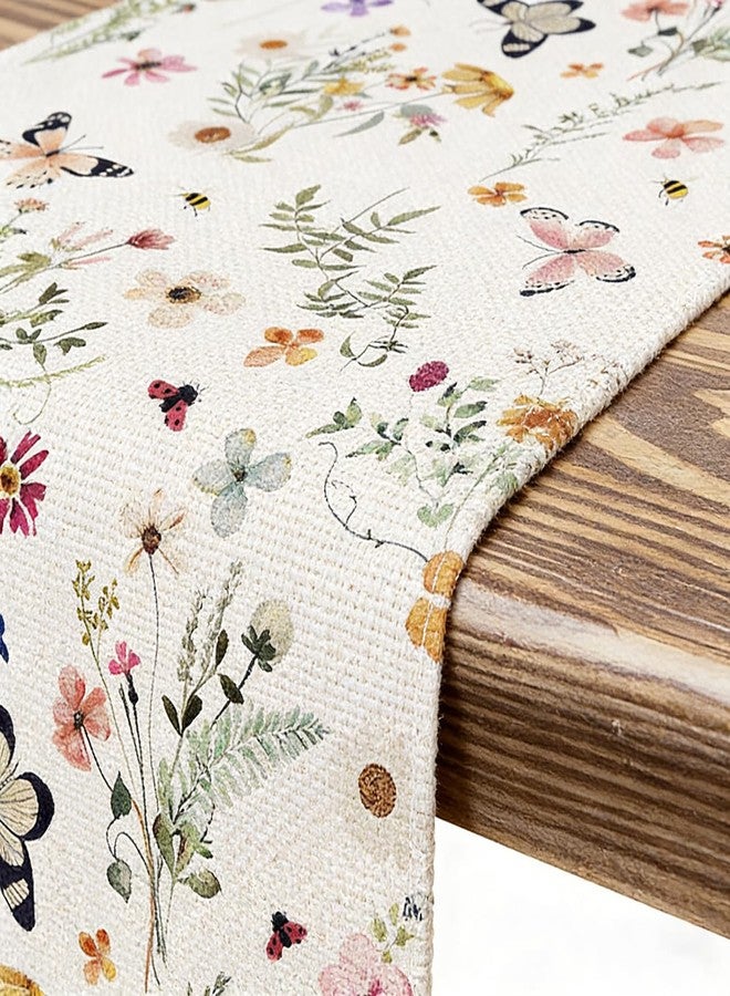 OFDNE Spring Floral Table Runner, Wildflower Butterfly Bee Decorations for Home Summer Kitchen Dining Home Party Decorations Table Decor 13x72 Inch - Image 2