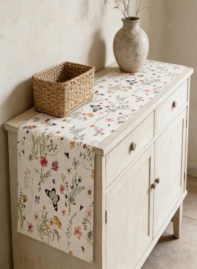 OFDNE Spring Floral Table Runner, Wildflower Butterfly Bee Decorations for Home Summer Kitchen Dining Home Party Decorations Table Decor 13x72 Inch - Image 5