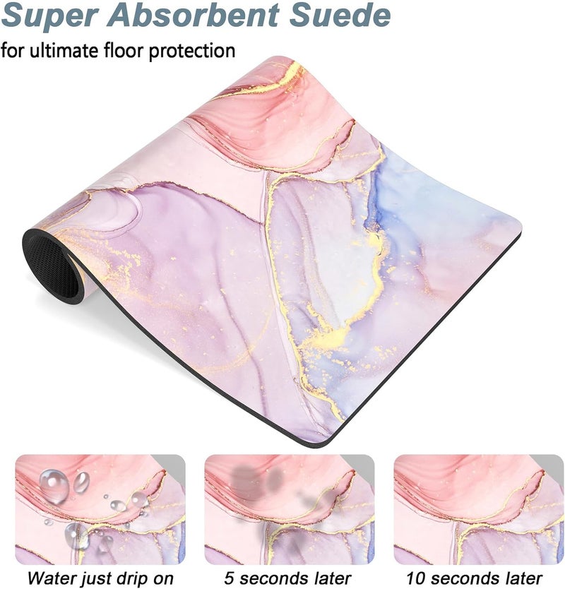 Rnivvi Dog Food Mat, 16" x 24" Marble Absorbent Dog Cat Bowl Mat for Food and Water, Cute Anti-Slip Rubber Pet Feeding Rug Protect Floors, Puppy Placemat for Feeding & Watering Supplies, Pink - Image 3