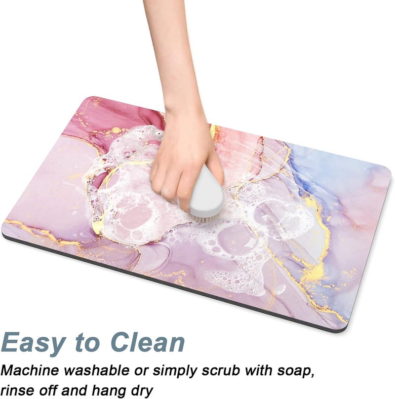 Rnivvi Dog Food Mat, 16" x 24" Marble Absorbent Dog Cat Bowl Mat for Food and Water, Cute Anti-Slip Rubber Pet Feeding Rug Protect Floors, Puppy Placemat for Feeding & Watering Supplies, Pink - Image 5