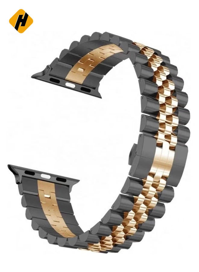 HuHa Replacement Band Compatible with Apple Watch Ultra 49mm 45mm / 44mm / 42mm, Stainless Steel Solid Strap Metal Bracelet for Apple Watch Series 8 7 6 5 4 3 2 SE (Black+Rose Gold)  - Image 3