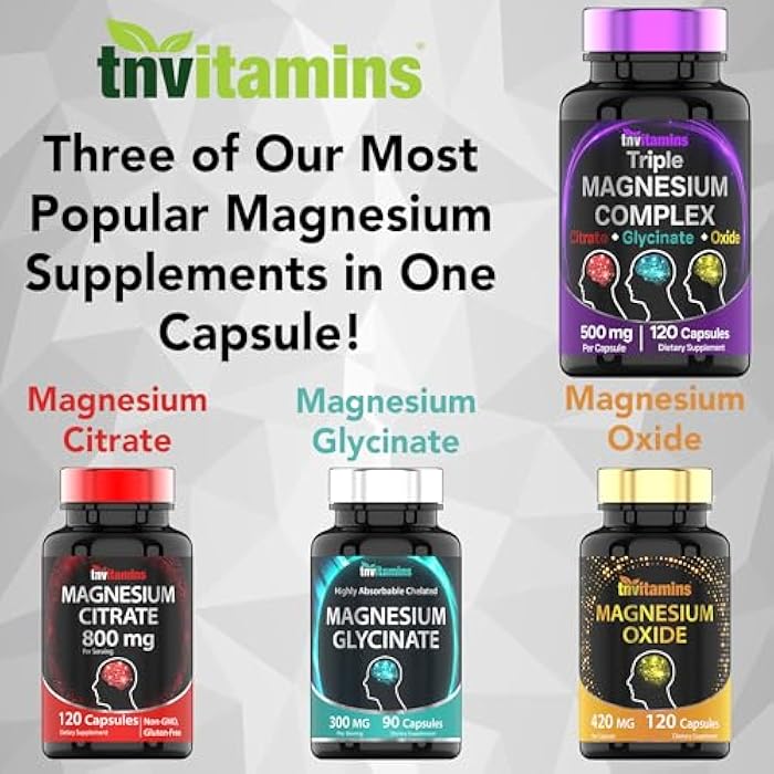 tnvitamins Triple Magnesium Complex Supplement 500mg: Magnesium Glycinate, Citrate, & Oxide - 120 Capsules (4 Month Supply!) | 1 Capsule Serving Provides 125% Daily Value | Non-GMO, Made in The USA! - Image 4