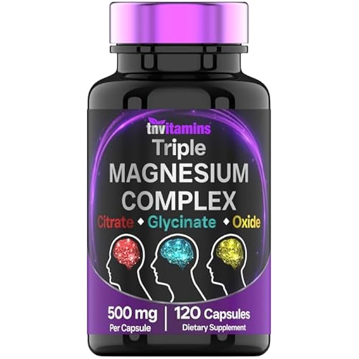 tnvitamins Triple Magnesium Complex Supplement 500mg: Magnesium Glycinate, Citrate, & Oxide - 120 Capsules (4 Month Supply!) | 1 Capsule Serving Provides 125% Daily Value | Non-GMO, Made in The USA! - Image 1
