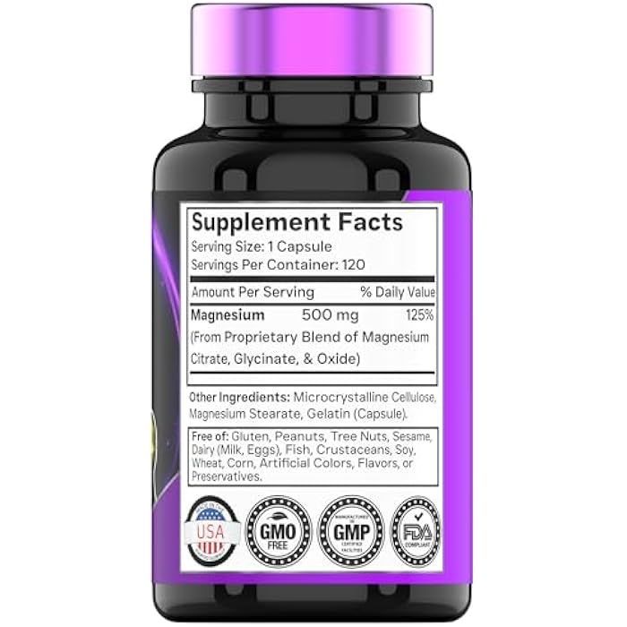 tnvitamins Triple Magnesium Complex Supplement 500mg: Magnesium Glycinate, Citrate, & Oxide - 120 Capsules (4 Month Supply!) | 1 Capsule Serving Provides 125% Daily Value | Non-GMO, Made in The USA! - Image 2